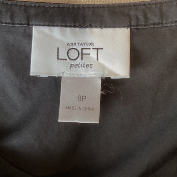 LOFT Black Mini Deep V Shift Dress with Ruffle Button Bodice - 8P - Picture 6 of 6